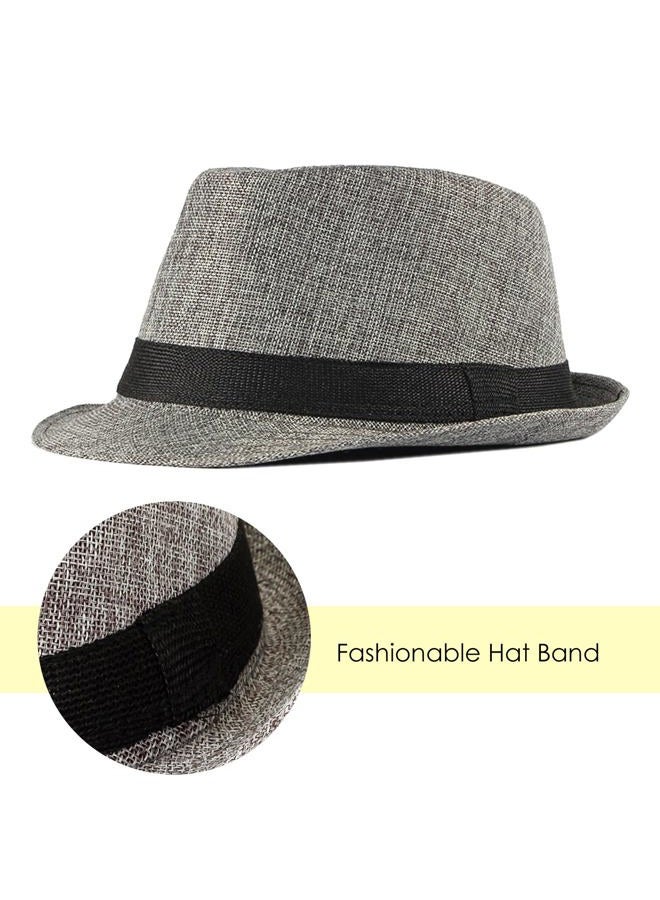 Lisianthus Fedora Hat for Men Panama Trilby Hat Short Brim Summer Sun Hat Grey with Black Band - Image 2