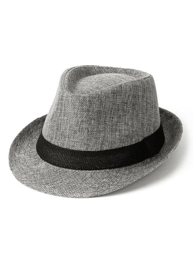 Lisianthus Fedora Hat for Men Panama Trilby Hat Short Brim Summer Sun Hat Grey with Black Band - Image 1