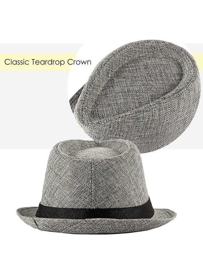 Lisianthus Fedora Hat for Men Panama Trilby Hat Short Brim Summer Sun Hat Grey with Black Band - Image 4
