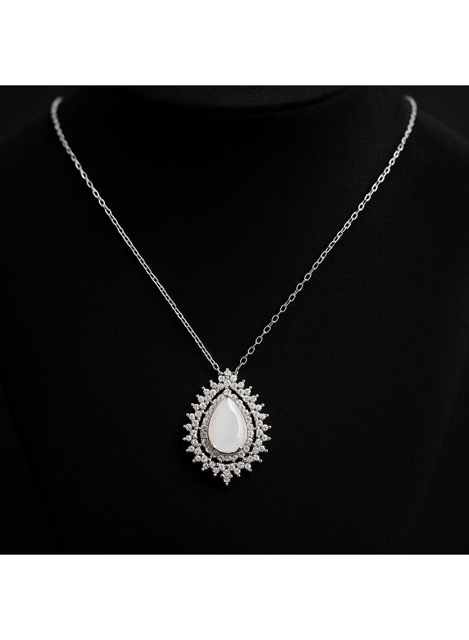 3Diamonds Platinum & Rhodium Teardrop Necklace with White Center Stone – Luxurious Women’s Zircon Pendant - Image 5