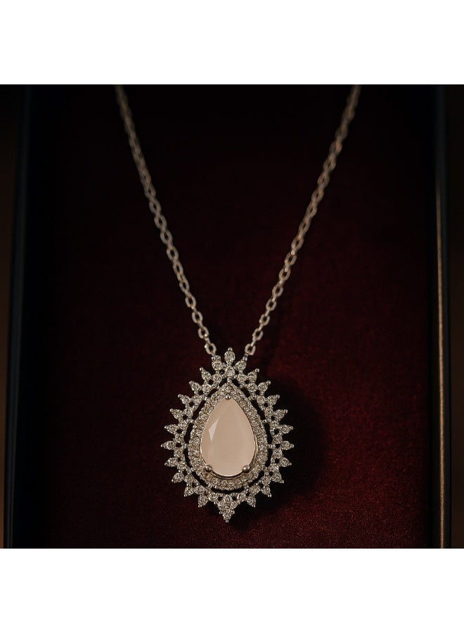 3Diamonds Platinum & Rhodium Teardrop Necklace with White Center Stone – Luxurious Women’s Zircon Pendant - Image 2