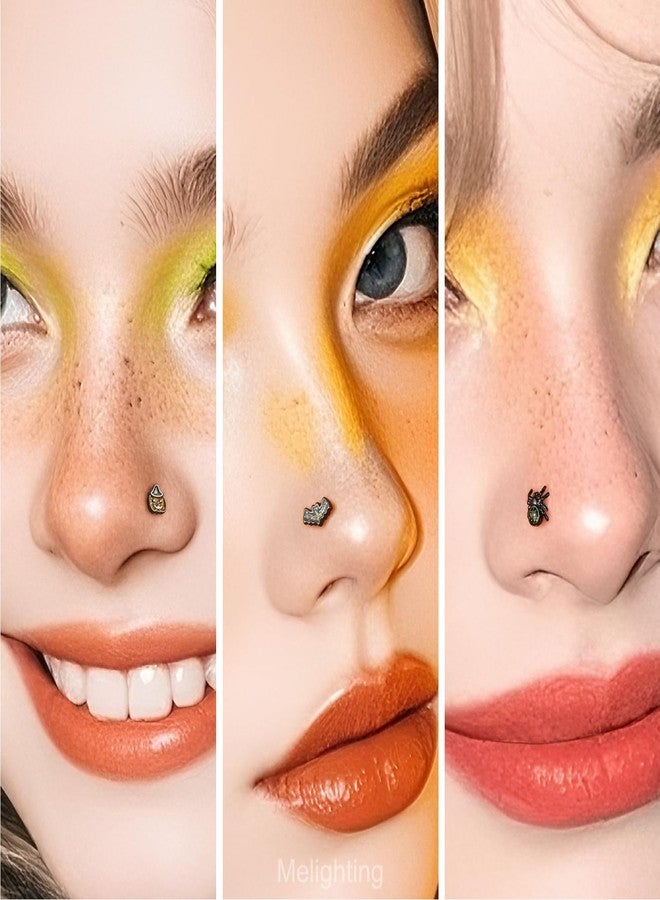 Melighting MeIighting 3PCS 20G Black Nose Studs L-shaped, 7mm Halloween Nostril Piercing Jewelry, 316L Stainless Steel Bat Spider Pumpkin Nose Rings for Women - Image 4