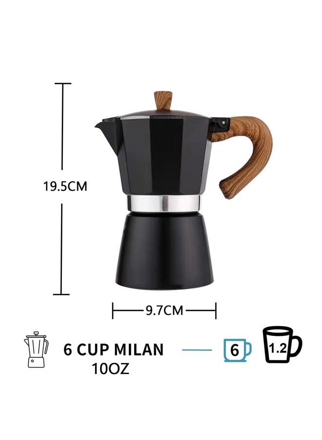 AIFUSI (6 CUP (300ml/10 OZ)) - Moka Pot, 6 Cup Stovetop Espresso Maker - 296ml Manual Cuban Coffee Percolator Machine Premium Aluminium Moka Italian Espresso Greca Coffee Maker Brewer Percolator - Image 2