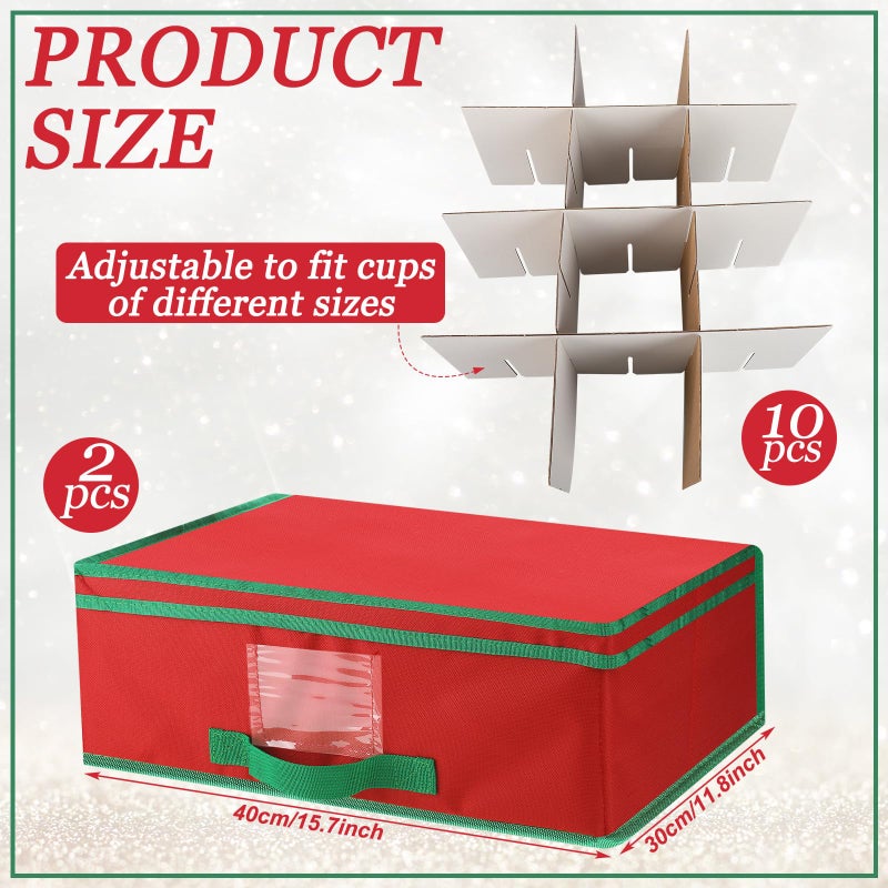 Chunful 2 Pcs Mug Storage Box with Adjustable Divider Christmas Holiday China Storage Organizer Holder for Coffee Mug Cup Christmas Container with Lid Handle Label Window for Moving Supplies, Hold 24 - Image 2