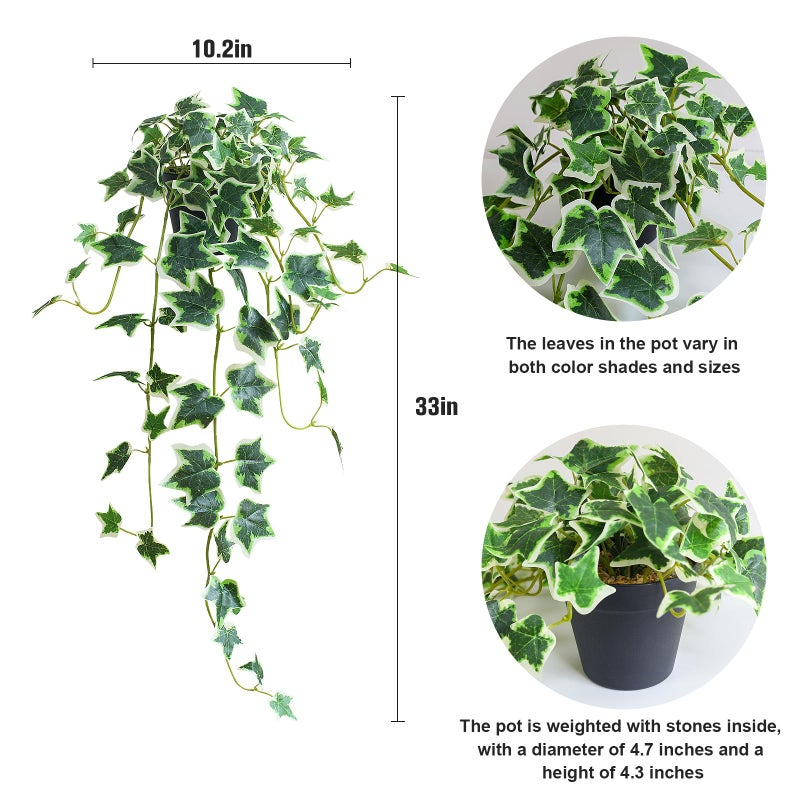alyptus Fake English Ivy Plants in Pots Set of 2 â€“ Realistic Artificial Ivy Greenery for Home Decor, Tabletop, Office, Shelf, Balcony, Lifelike Faux Hanging Vines, No Maintenance Required - White and Green - Image 2
