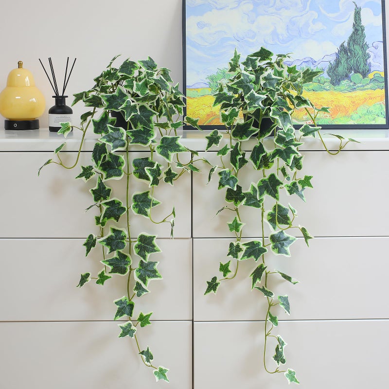 alyptus Fake English Ivy Plants in Pots Set of 2 â€“ Realistic Artificial Ivy Greenery for Home Decor, Tabletop, Office, Shelf, Balcony, Lifelike Faux Hanging Vines, No Maintenance Required - White and Green - Image 4