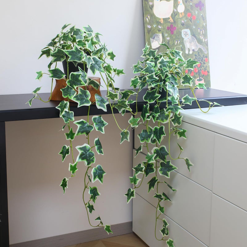 alyptus Fake English Ivy Plants in Pots Set of 2 â€“ Realistic Artificial Ivy Greenery for Home Decor, Tabletop, Office, Shelf, Balcony, Lifelike Faux Hanging Vines, No Maintenance Required - White and Green - Image 5