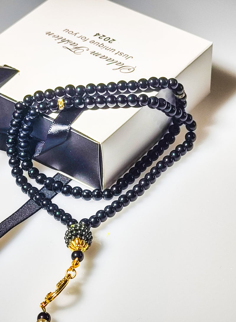 salaam-fashion 99-Bead Black Pearl Tasbih – Elegant Prayer Beads for Devout Muslims | Ramadan & Hajj Essential | Includes Premium Gift Box - Image 2