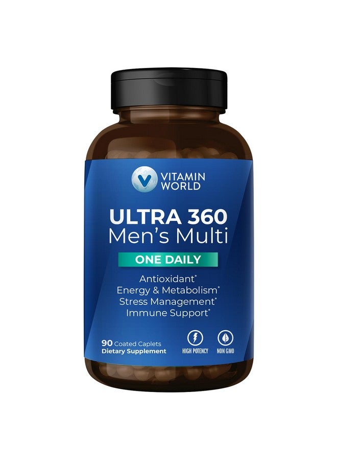 VITAMIN WORLD فيتامين وورلد ألترا 360 متعدد الفيتامينات للرجال يوميًا، متعدد الفيتامينات للرجال مع المعادن والأعشاب ومضادات الأكسدة، مكمل يومي مع فيتامين أ، ج، د، هـ والزنك لدعم الطاقة والمناعة، 90 قرصًا - Image 1