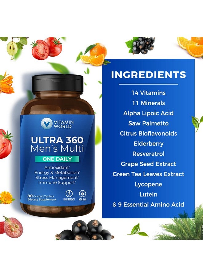 VITAMIN WORLD فيتامين وورلد ألترا 360 متعدد الفيتامينات للرجال يوميًا، متعدد الفيتامينات للرجال مع المعادن والأعشاب ومضادات الأكسدة، مكمل يومي مع فيتامين أ، ج، د، هـ والزنك لدعم الطاقة والمناعة، 90 قرصًا - Image 5