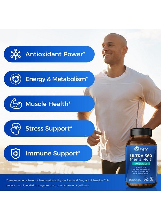 VITAMIN WORLD فيتامين وورلد ألترا 360 متعدد الفيتامينات للرجال يوميًا، متعدد الفيتامينات للرجال مع المعادن والأعشاب ومضادات الأكسدة، مكمل يومي مع فيتامين أ، ج، د، هـ والزنك لدعم الطاقة والمناعة، 90 قرصًا - Image 4
