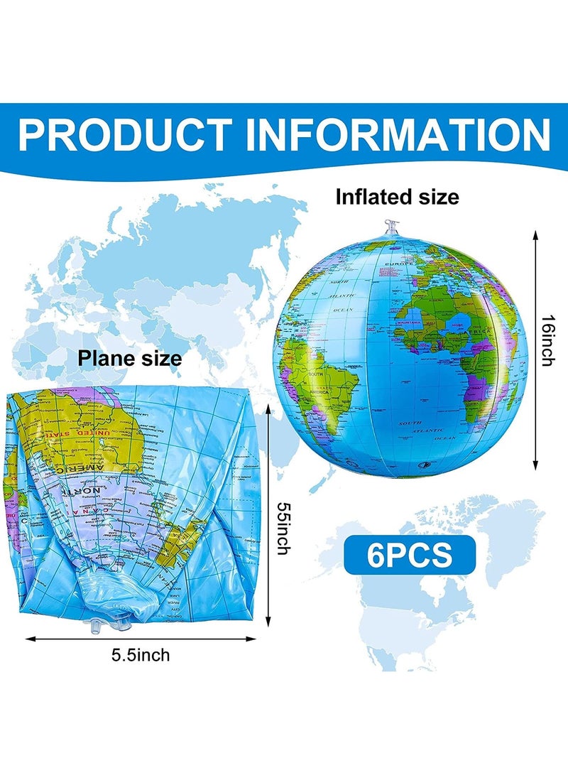 واي آند دي Globe Beach Ball Blow Up World Inflatable Earth Topographic Map Globes PVC Giant for Kids School Classroom Geography Party Supplies 6 Pieces - Image 2