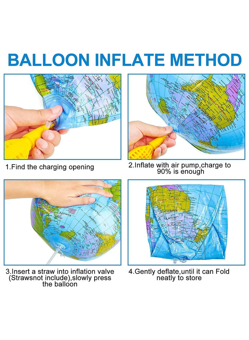 واي آند دي Globe Beach Ball Blow Up World Inflatable Earth Topographic Map Globes PVC Giant for Kids School Classroom Geography Party Supplies 6 Pieces - Image 3