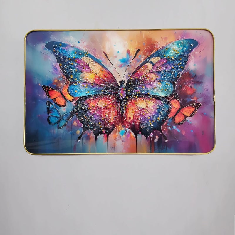 Masstone Decorative Butterfly Wall Painting with Crystal Embedded High Gloss Surface Gold Slim Frame Embossed 45x30 cm Wall Hanging Photos Home Dcor Wall Art For Living Room Bedroom Drawing room