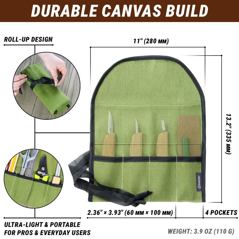 BeaverCraft TR4 Rolling Small Tool up Organizer Bag 4 Pockets Wrench roll up Pouch Gear roll up Tool Pouch for Knives and chisels Storage with 4 Slots - Image 3
