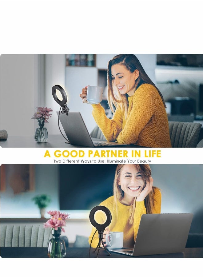 ماركة غير محددة مجموعة إضاءة لمؤتمرات الفيديو، 4 إضاءة حلقة للحاسوب المحمول مع مشبك حامل، العمل عن بُعد، التعلم عن بُعد، إضاءة مكالمات زووم، البث الذاتي، مؤتمرات الحاسوب  - Image 4