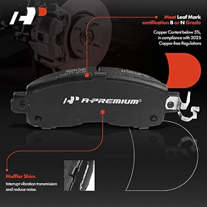 ريحني مجموعة وسادات الفرامل القرصية السيراميكية الأمامية APremium متوافقة مع بعض طرازات نيسان Altima 20132020 LEAF 20142017 مع 4 قطع أماكن - Image 3