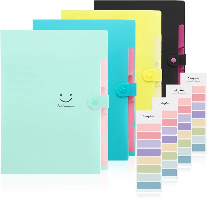Skydue Expanding File Folder with 32 Labels, 5 Pockets A4 Letter Size Accordion Folder Paper Organizer for School and Office Pack of 4 - Image 1