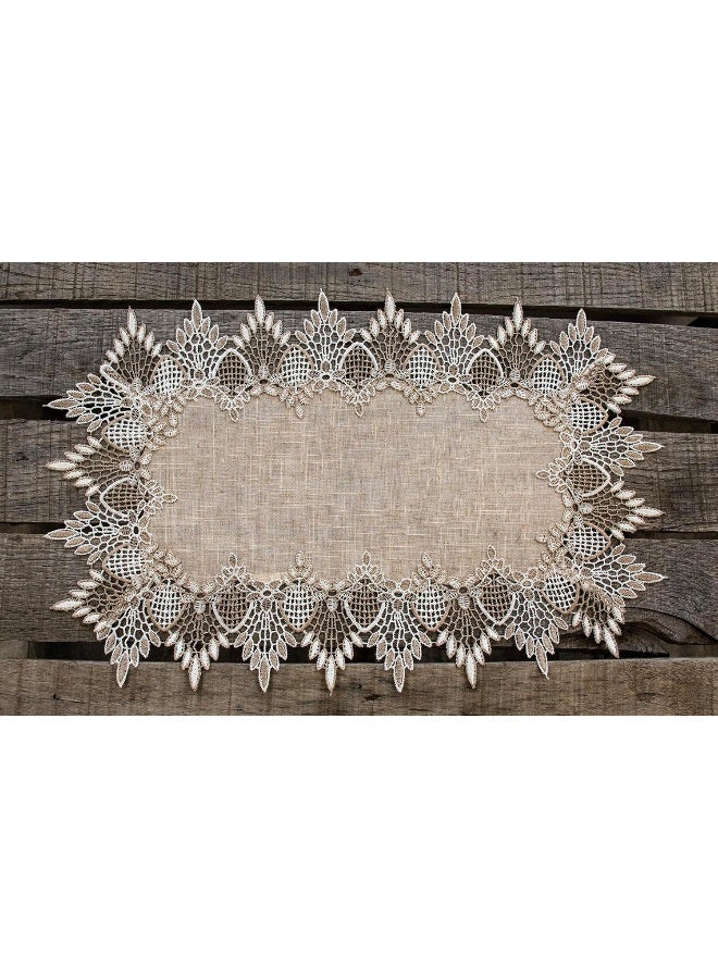 Linens, Art and Things Linens, Art and Things Two Lace Placemats 13W x 20L Neutral Earth Tones Placemats, Dresser Scarf, Coffee Table Runners,  - Image 4