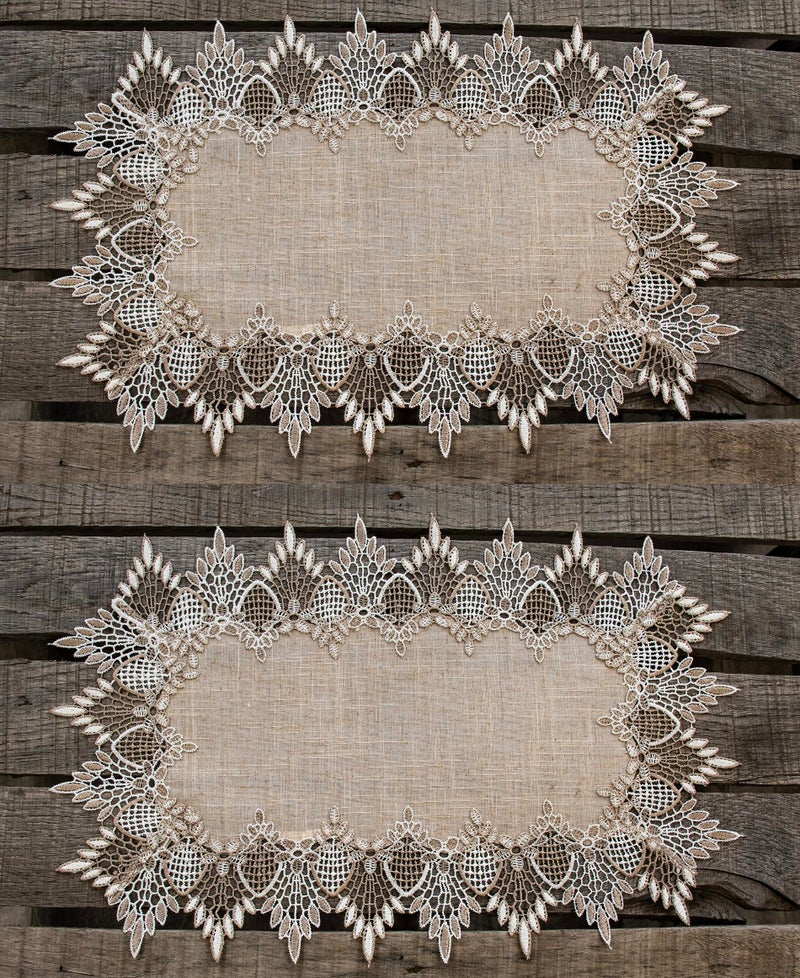 Linens, Art and Things Linens, Art and Things Two Lace Placemats 13W x 20L Neutral Earth Tones Placemats, Dresser Scarf, Coffee Table Runners,  - Image 1