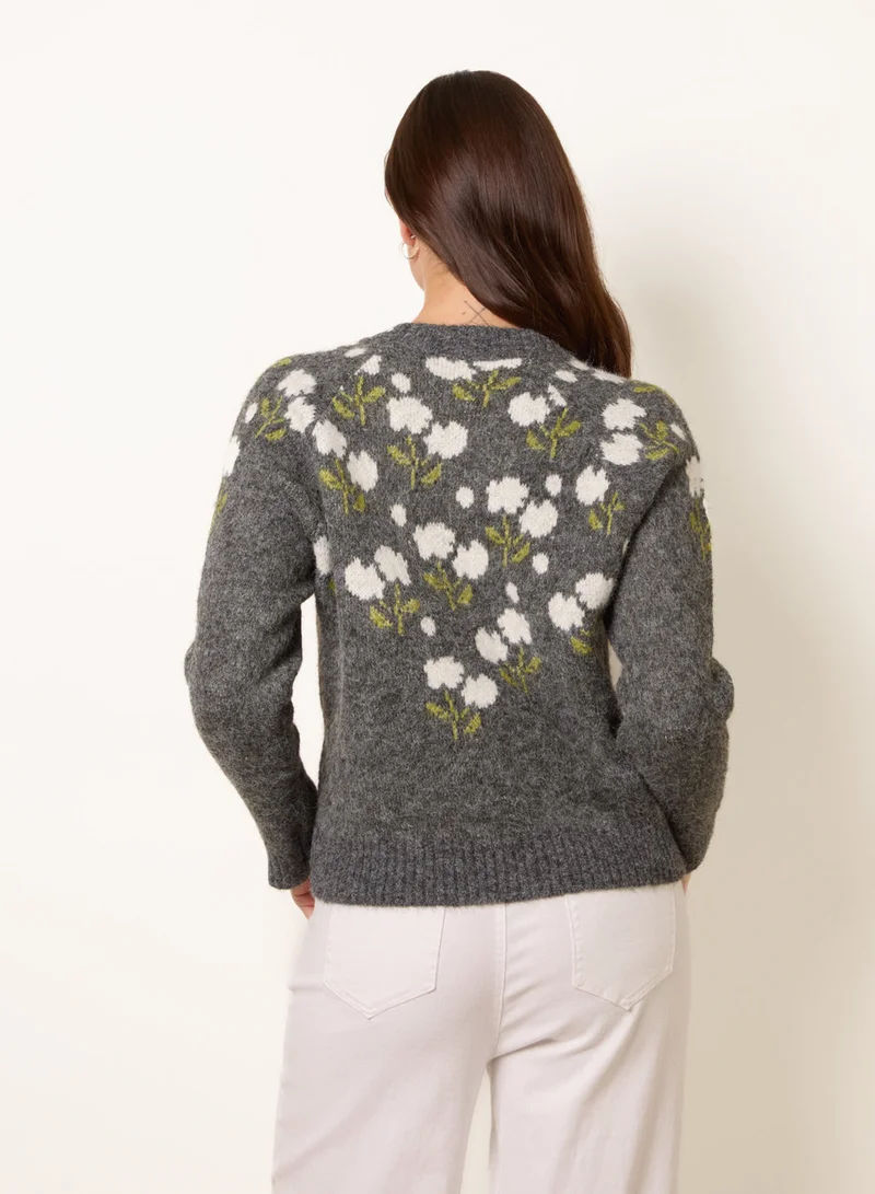Blue Vanilla Floral Knit Button Front Cardigan
