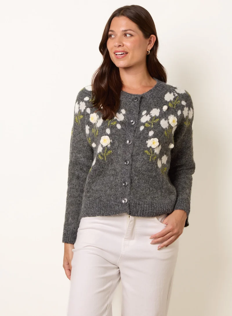Blue Vanilla Floral Knit Button Front Cardigan