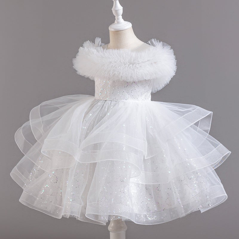 Girls' Little Host Evening Dress Children'S Piano Performance Princess Dress Flower Girl'S Wedding Baby Girl'S Birthday Poncho Dress - Image 3