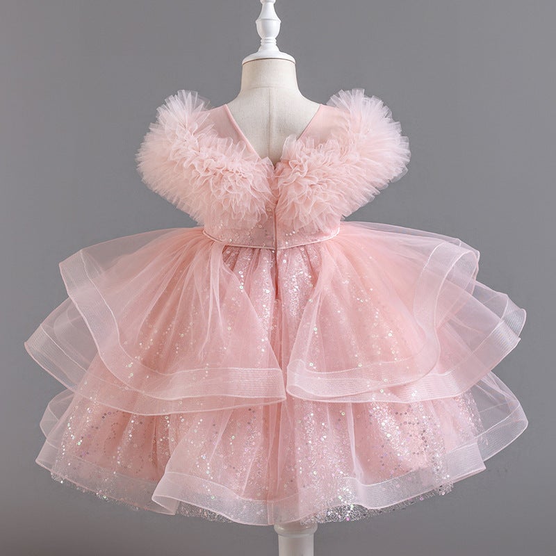 Girls' Little Host Evening Dress Children'S Piano Performance Princess Dress Flower Girl'S Wedding Baby Girl'S Birthday Poncho Dress - Image 4