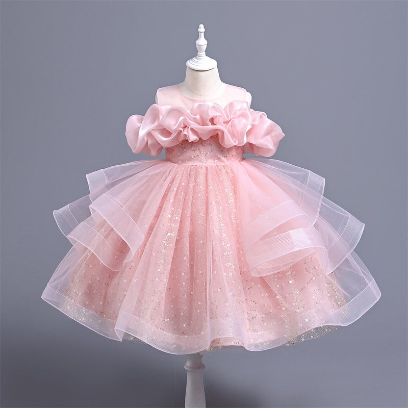 Girls' Little Host Evening Dress Children'S Piano Performance Princess Dress Flower Girl'S Wedding Baby Girl'S Birthday Poncho Dress - Image 5