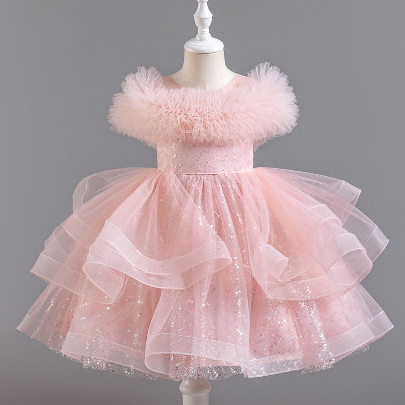 Girls' Little Host Evening Dress Children'S Piano Performance Princess Dress Flower Girl'S Wedding Baby Girl'S Birthday Poncho Dress - Image 2