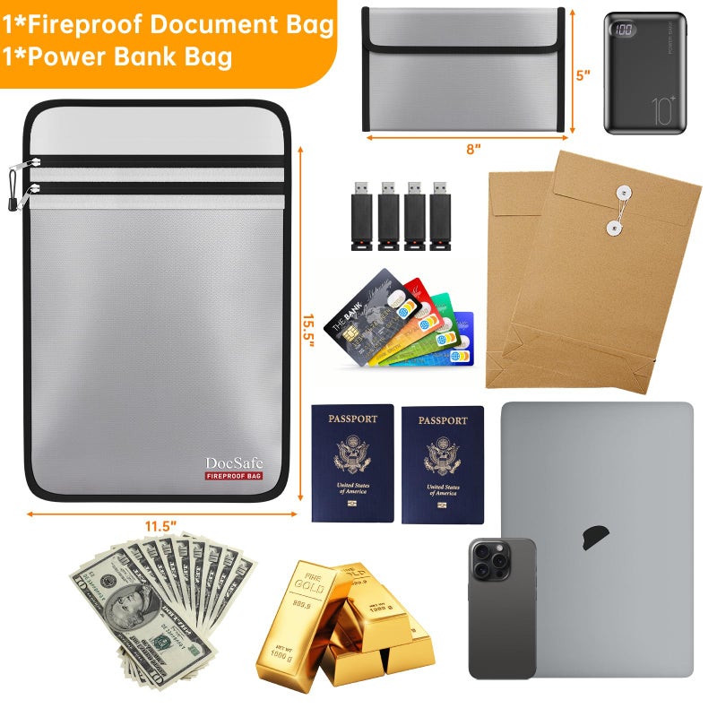 DocSafe Fireproof Document Bag (5200â„‰) with Fireproof Organizer Travel Case,Heat Insulated Fireï¼†Water Resistant 8 Layers Safe Money Bag Storage for Important Documents,Cash,Power Bank,Valuables,Gray - Image 4