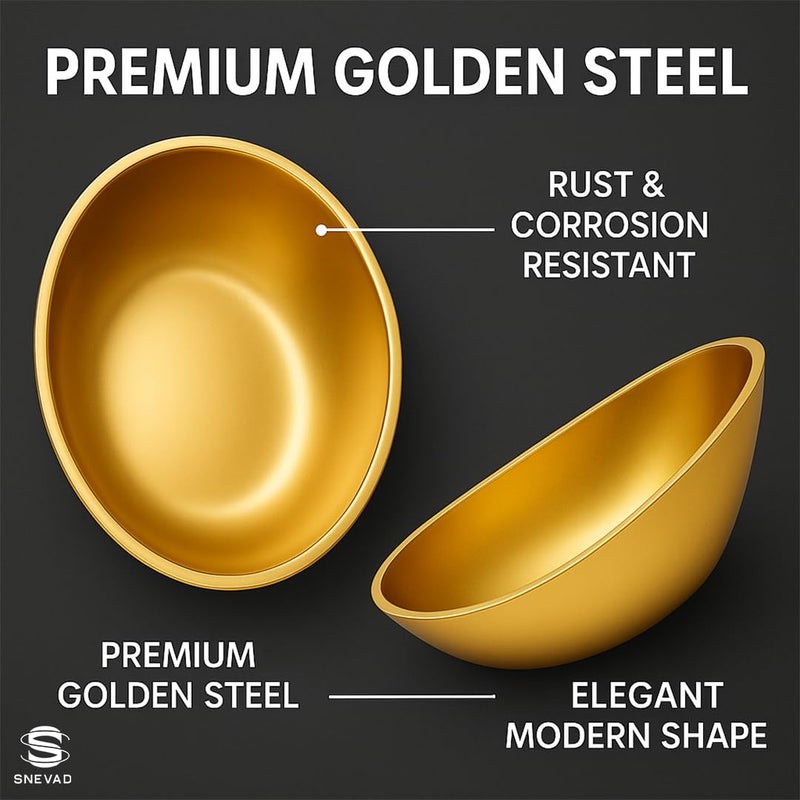 Snevad Gold Stainless Steel Mixing Bowl for Easter Ramadan Serving Salad Fruit Snacks Soup Cereal Wedding Party Noodle Cooking Pot for Home Kitchen Cooking, Baking, Salad Prep, Dishwasher Safe (6) - Image 2