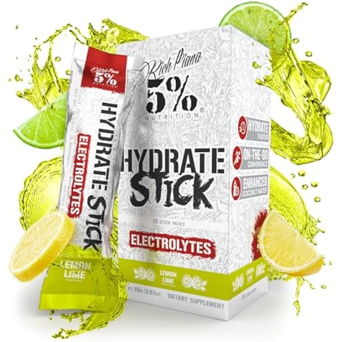 5% Nutrition Hydrate Stick Hydration Packets | Sport Electrolyte Powder Mix Packets with Coconut Water (Lemon Lime) (10 Count) - Image 2