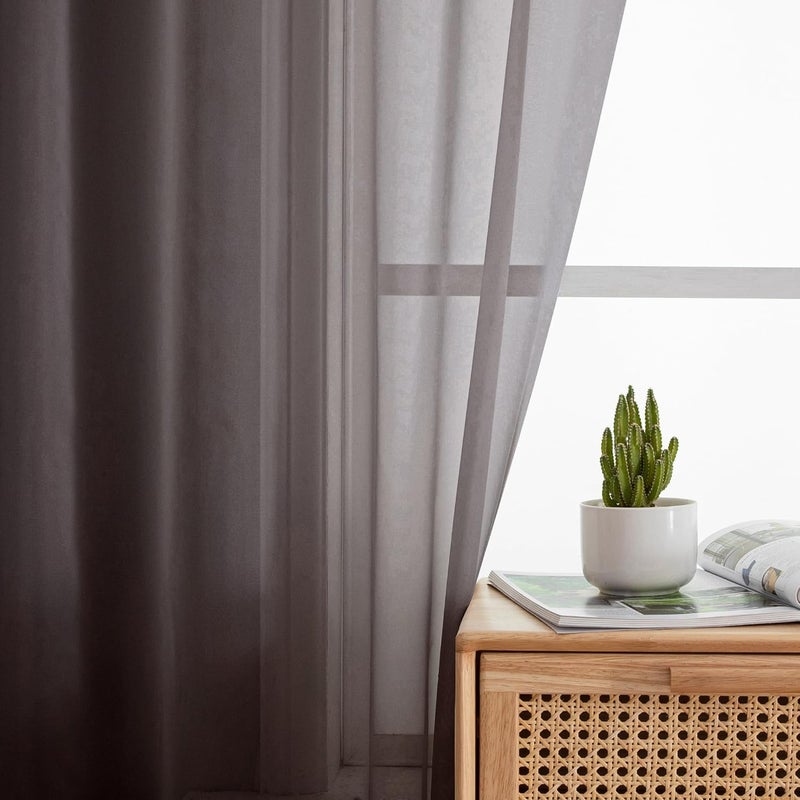SimpleBrand Chocolate Sheer Curtains 84 Inches Long, Light Filtering Rod Pocket Solid Color Window Sheer Curtain Panels, Elegant Curtains & Drapes for Living Room, Bedroom 2 Panels (42" W x 84" L) - Image 3