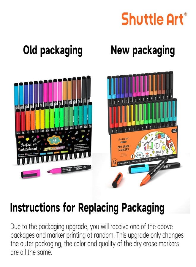 Shuttle Art 32 Pack Whiteboard Pens, 16 Colours Magnetic Whiteboard Markers, Dry Wipe Markers with Eraser, Dry Wipe Pens for Writing on Whiteboards, Weekly Planner, Glass for School Office Home - Image 2