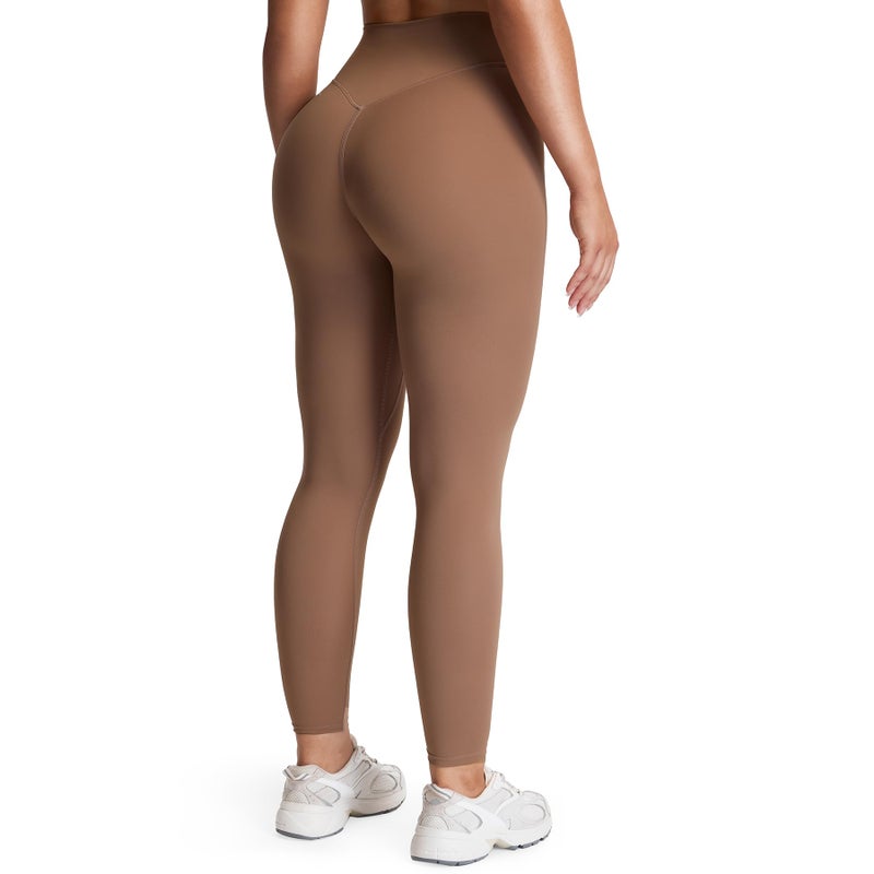 Aoxjox High Waisted Workout Leggings for Women Tummy Control Buttery Soft Yoga Metamorph Deep V Pants 26" (A Brownie, Medium) - Image 1