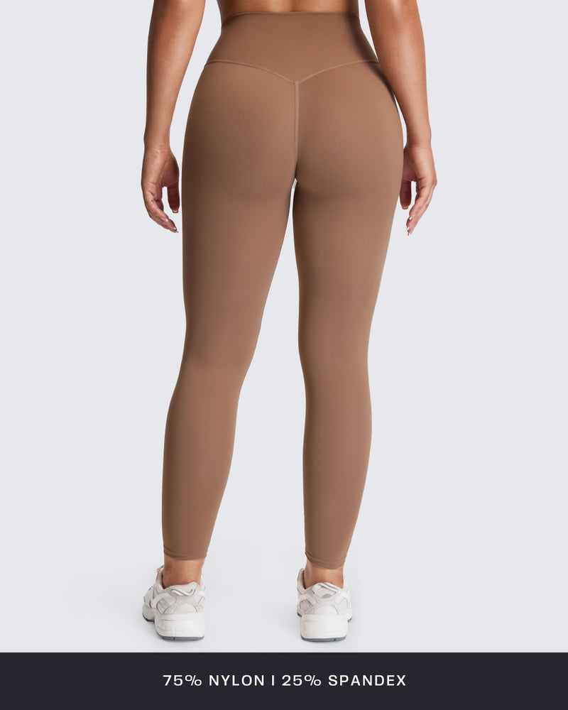 Aoxjox High Waisted Workout Leggings for Women Tummy Control Buttery Soft Yoga Metamorph Deep V Pants 26" (A Brownie, Medium) - Image 5