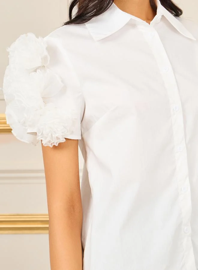 Styli Floral Corsage Sleeves Regular Fit Shirt