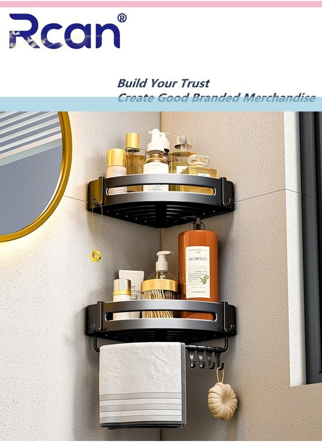 Rcan 2 Pack Shower Caddy Corner with 8 Hooks &Towel Bar, Bathroom Corner Shower Shelfs, Rustproof Shower Storage Baskets, Bathroom Organizer Rack, Wall Organization Storage Shelves for Bathroom  - Image 2
