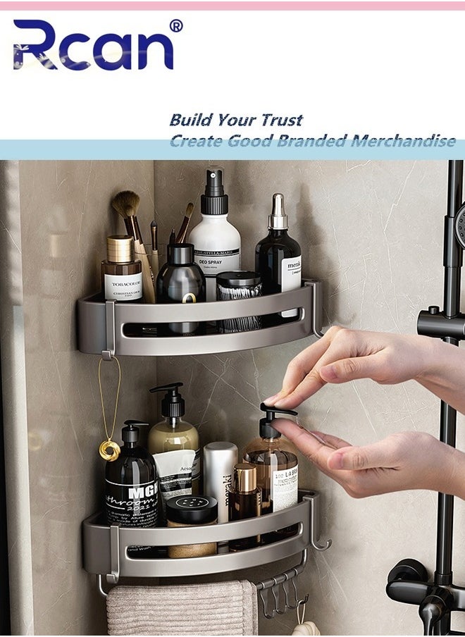 Rcan 2 Pack Shower Caddy Corner with 8 Hooks &Towel Bar, Bathroom Corner Shower Shelfs, Rustproof Shower Storage Baskets, Bathroom Organizer Rack, Wall Organization Storage Shelves for Bathroom  - Image 1