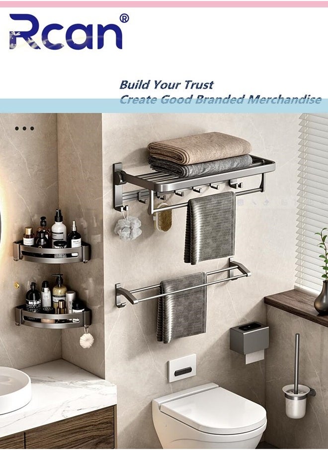 Rcan 2 Pack Shower Caddy Corner with 8 Hooks &Towel Bar, Bathroom Corner Shower Shelfs, Rustproof Shower Storage Baskets, Bathroom Organizer Rack, Wall Organization Storage Shelves for Bathroom  - Image 3