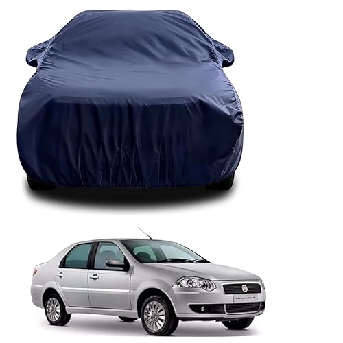 Sulfar 100% Water Resistant Car Body Cover Compatible with Mirror for Fiat Siena (Triple Stitched, Full Bottom Elastic, Navy Blue) - Image 1