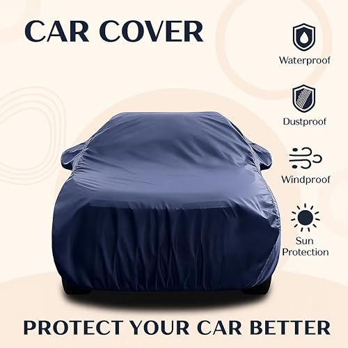 Sulfar 100% Water Resistant Car Body Cover Compatible with Mirror for Fiat Siena (Triple Stitched, Full Bottom Elastic, Navy Blue) - Image 2