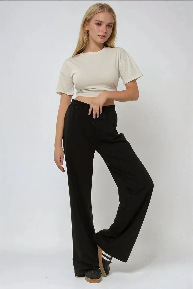 Hiccup Black Wide Leg Elastic Sweatpants for Women | Best Price UAE