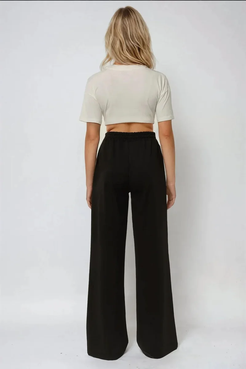 Hiccup Black Wide Leg Elastic Sweatpants for Women | Best Price UAE