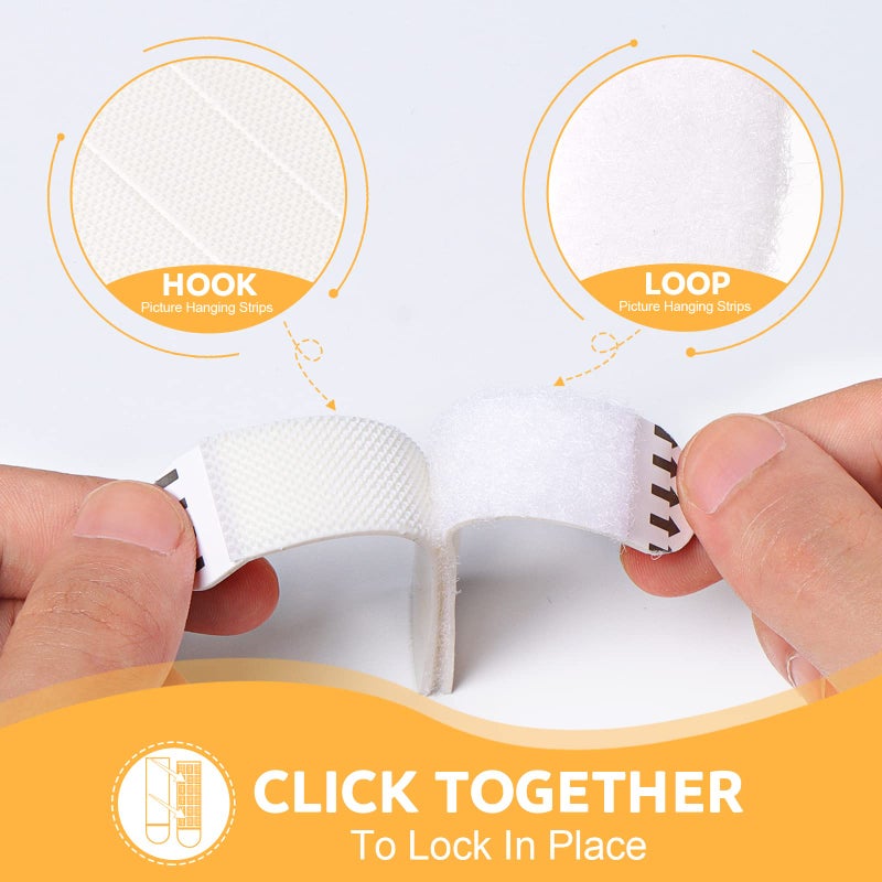 Sinnsally Large Picture Hanging Strips Heavy Duty,20-Pairs(40 Strips) Sticky Picture Hangers for Walls Hanging Without Nail,Damage Free No Nails Refill Adhesive Poster Frame Mounting,White - Image 3