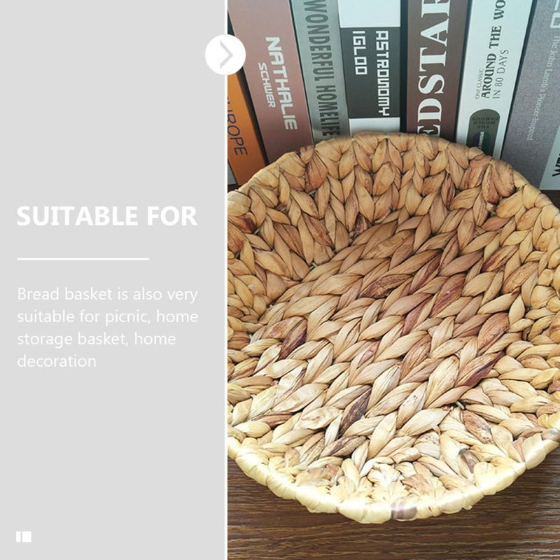 Round Handwoven Seagrass Bread Storage Basket Picnic Serving Tray Kitchen Dining - Image 5