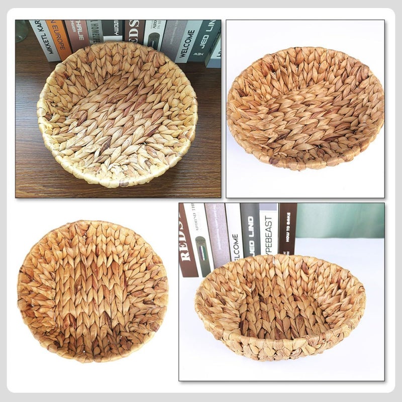 Round Handwoven Seagrass Bread Storage Basket Picnic Serving Tray Kitchen Dining - Image 4