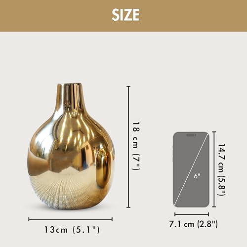 BEHOMA Glossy Golden Metal Flower Vase for Home Décor | Valentine Gift for Girlfriend, Wife & Loved Ones | Table Decoration Flower Pot for Living Room & Office | 1Pcs (7") (Flower not Included) - Image 3
