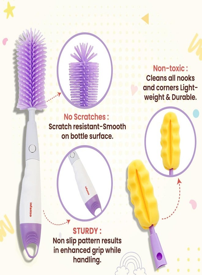 U-Grow Baby Feeding Bottle Cleaning Brush & Nipple Cleaner of Soft Silicone Bristle, 360° Movable, Easy & Scratch Free Cleaning for Narrow Neck & Wide Neck Feeding Bottles - Image 2